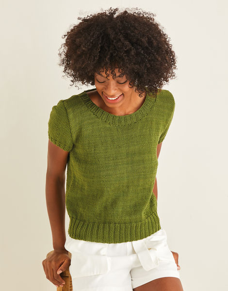 Sirdar 10115 Cotton Summer Top knitted in DK/#3 weight yarn. For adults